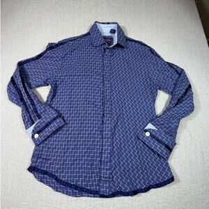 English Laundry Mens Med Purple Geometric Lattice Long Sleeve Button Front Shirt